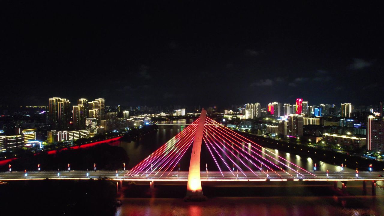 江西赣州飞龙大桥夜景灯光航拍