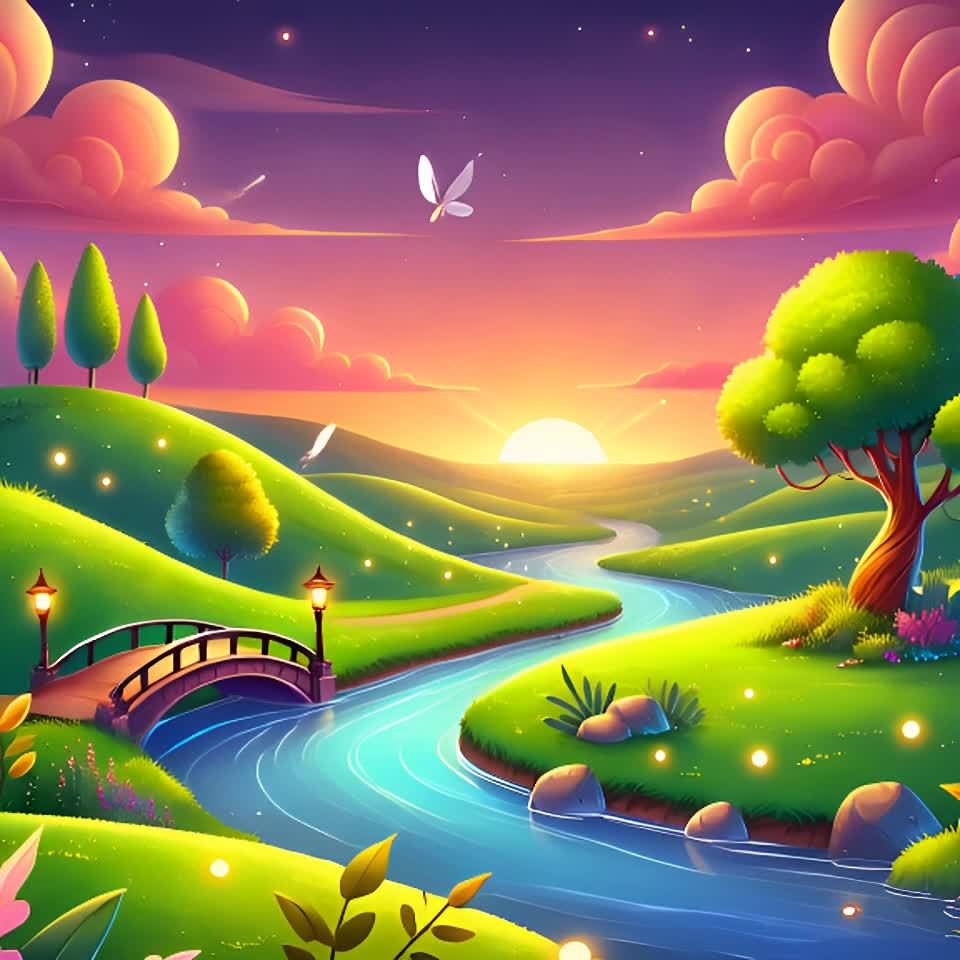 一条波光粼粼的蓝色河流在生机勃勃的葱郁景观中缓缓流