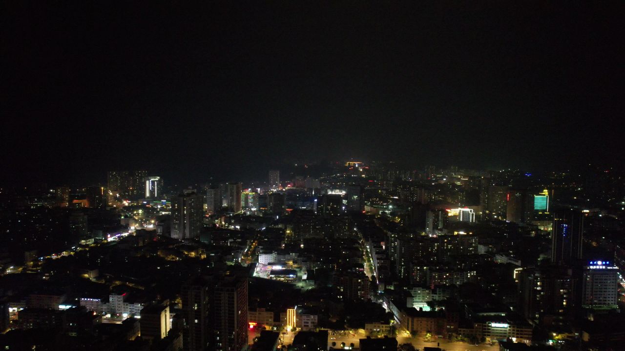 广西钦州城市夜景航拍 
