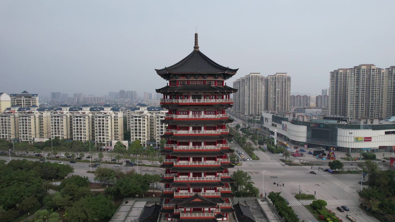  广西钦州和谐塔地标建筑航拍