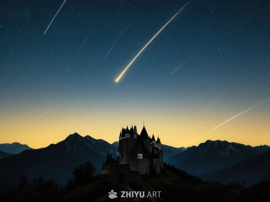 流星划过夜空，古堡静立山巅 51
