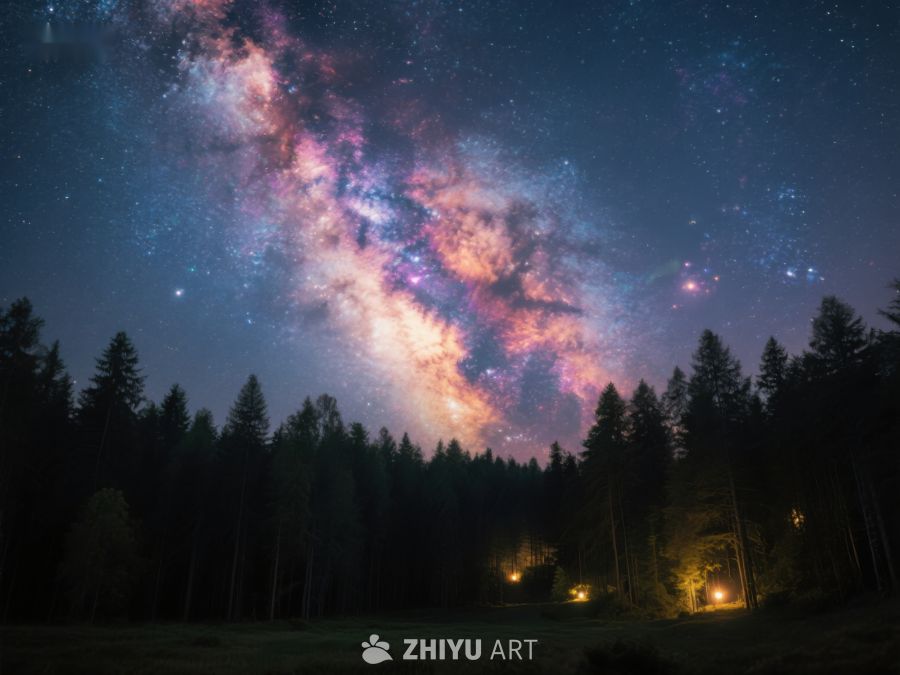 夜空银河与森林剪影 445