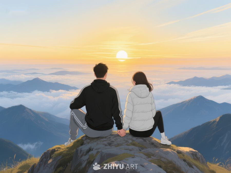 山顶观日落，情侣共赏美景 629