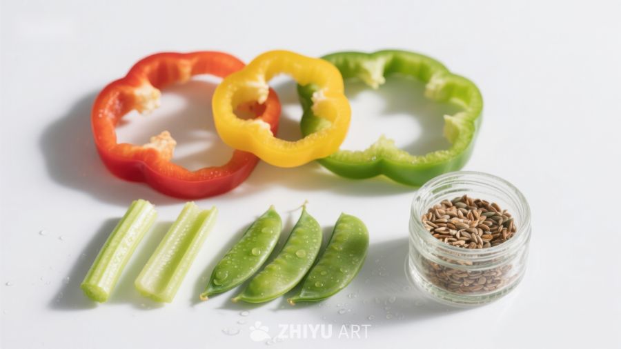 彩椒芹菜豌豆与香料