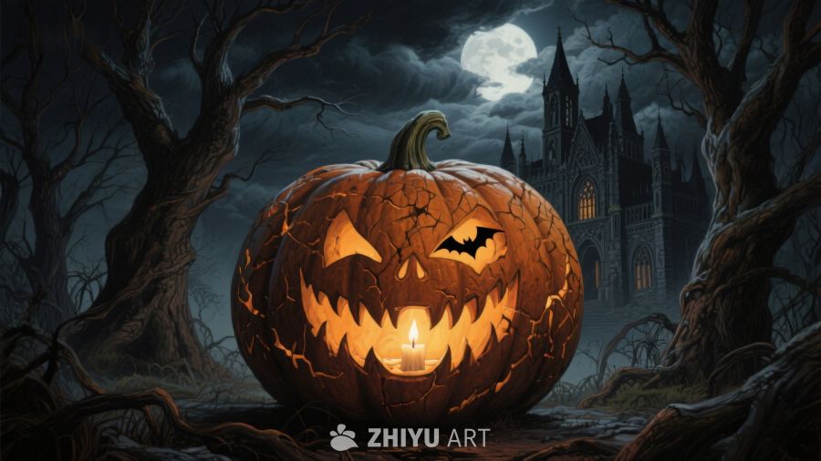 万圣节南瓜灯与哥特式城堡