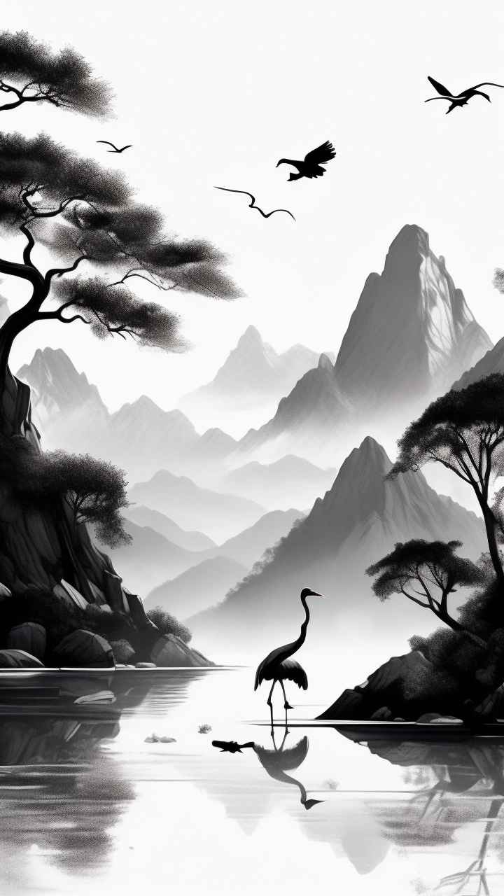 国风鹤山水风景插画 74