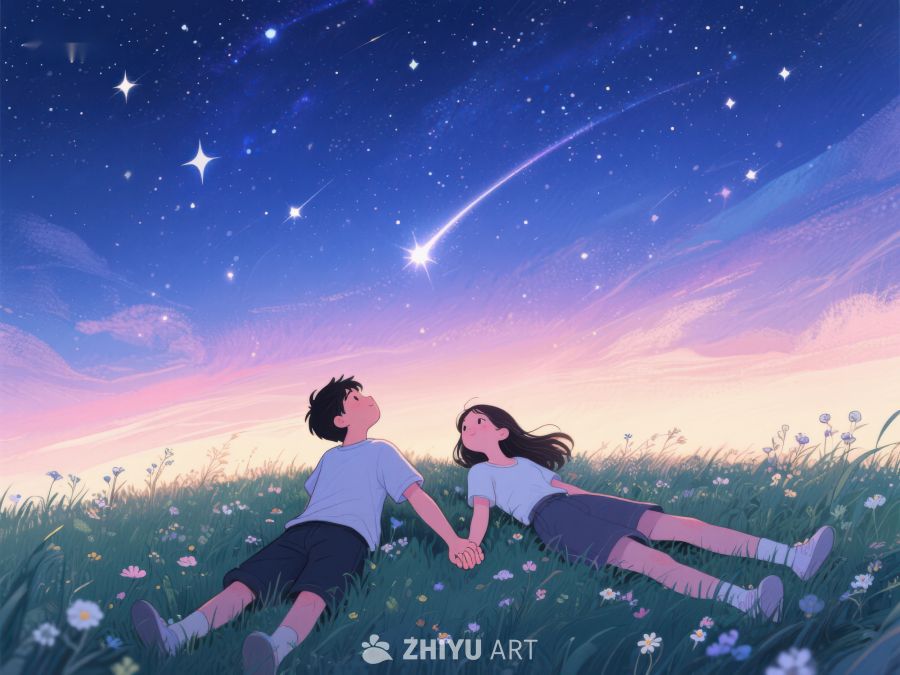 夜空下仰望流星的两人 1007