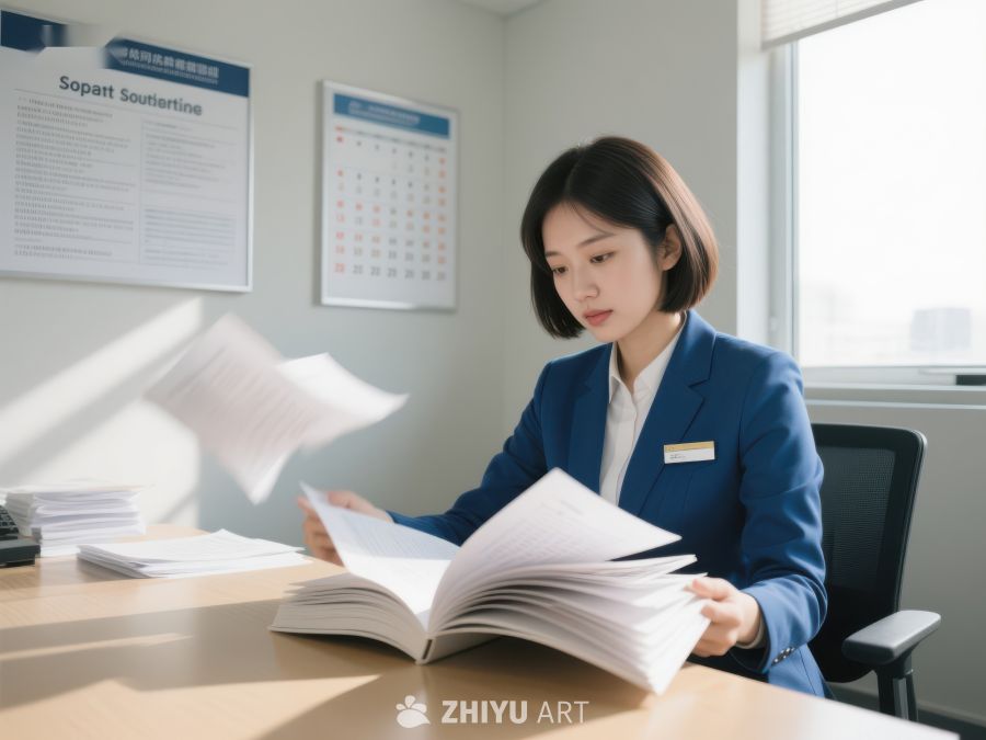 办公室内专注阅读文件的女性 75