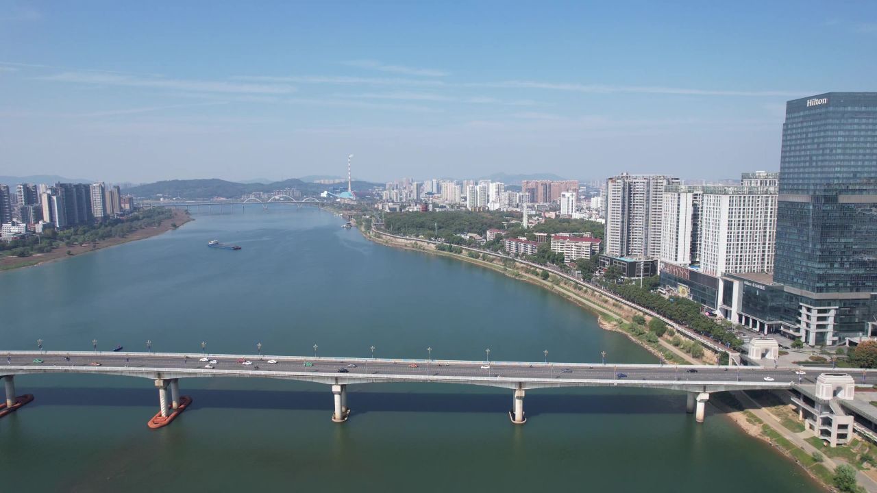 湖南株洲大桥交通桥梁航拍