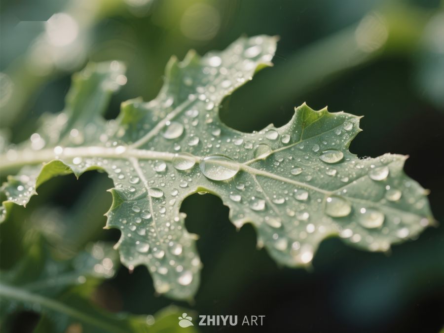 雨滴点缀的绿叶特写 593