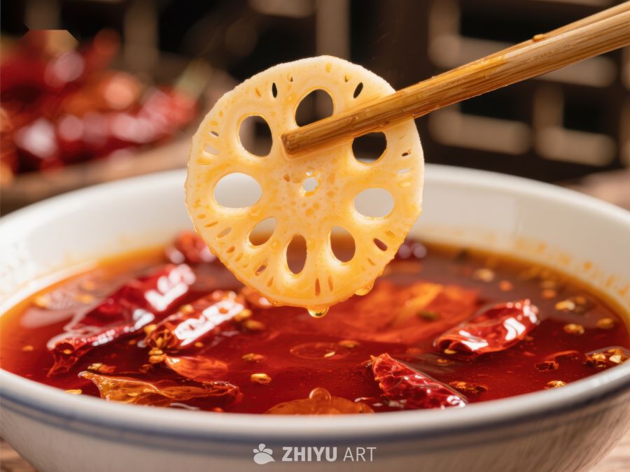 麻辣火锅中的莲藕片 392
