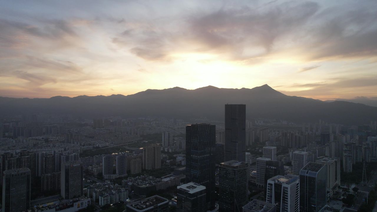 福建福州城市清晨闽江日出航拍