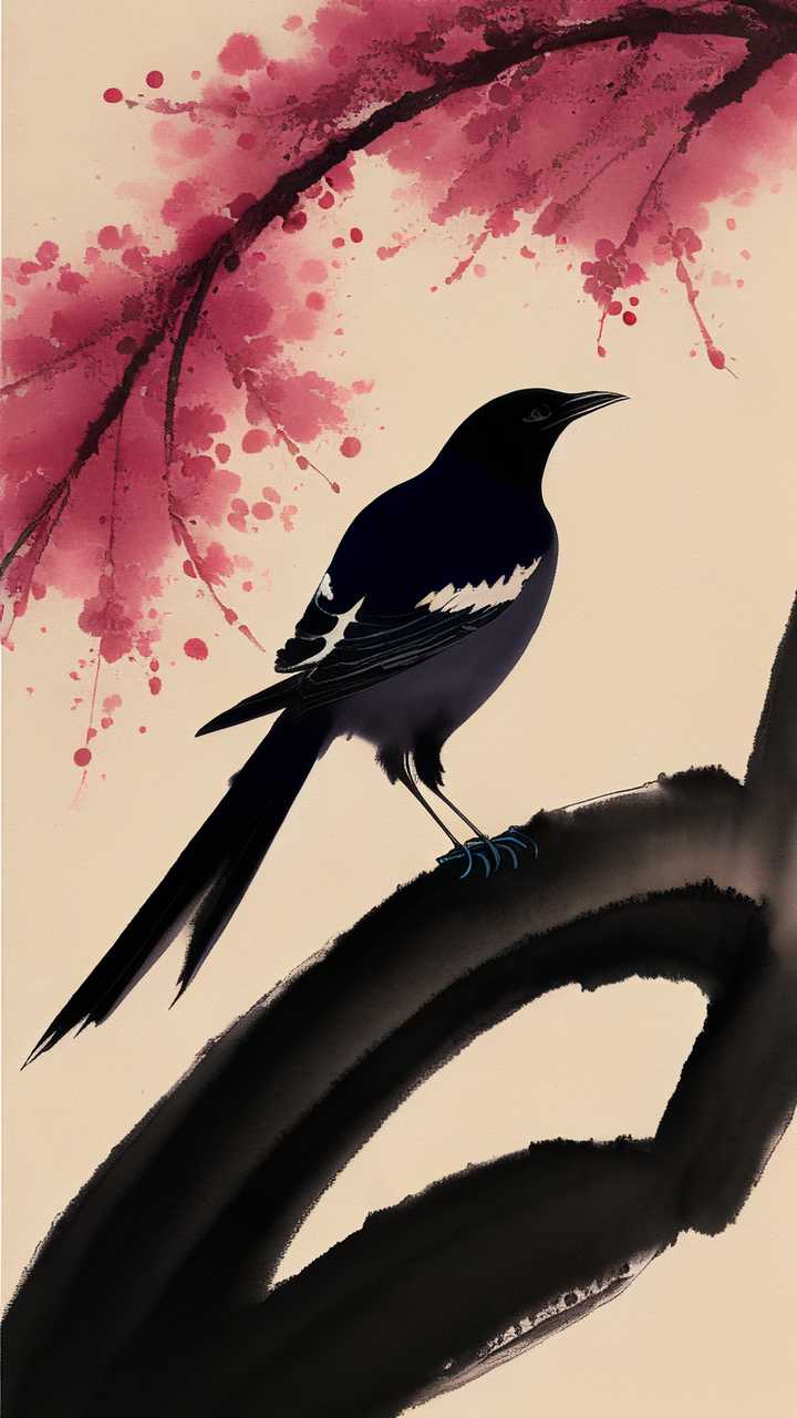 喜鹊国潮七夕插画国潮七夕喜鹊素材
