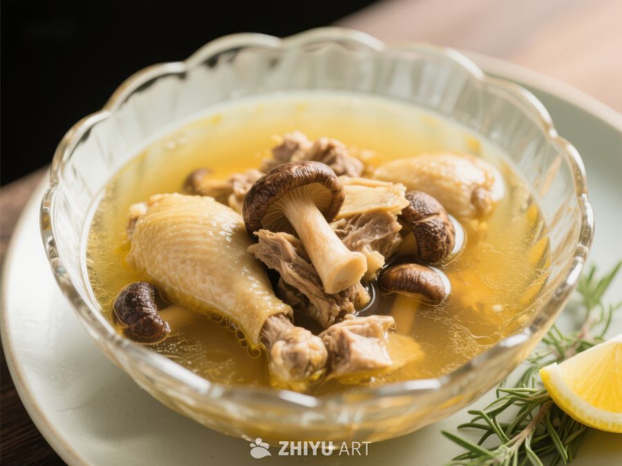 鲜美鸡汤配蘑菇与鸡腿 1221