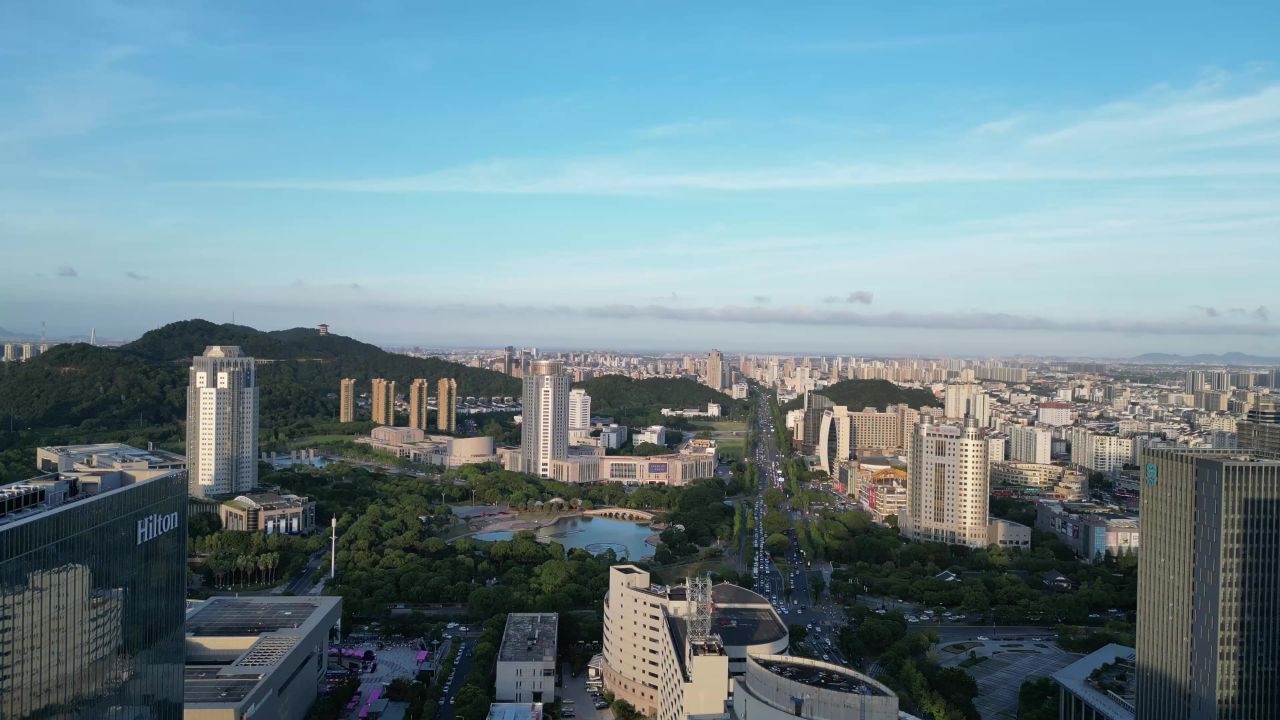  航拍台州市民广场水景公园