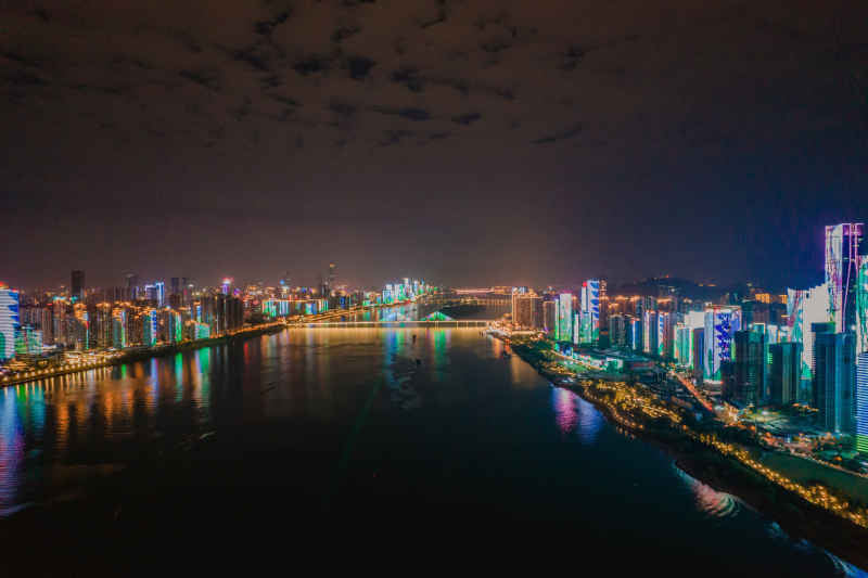 航拍 湖南 长沙 城市 夜景 长沙建设