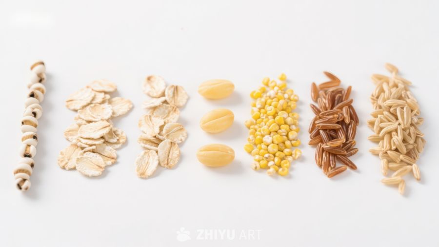 多种谷物种子排列展示