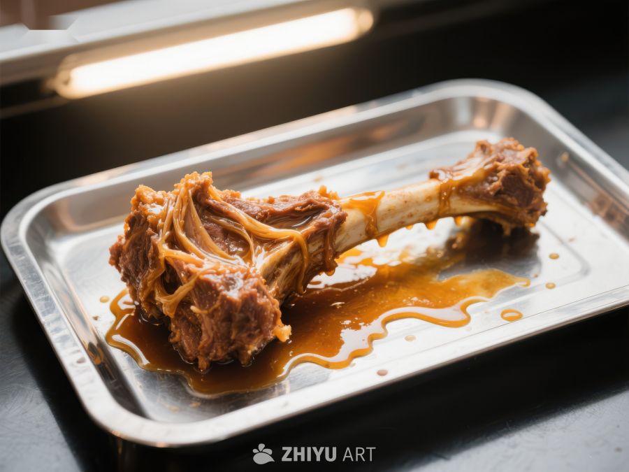 烤制羊腿骨置于金属托盘 449