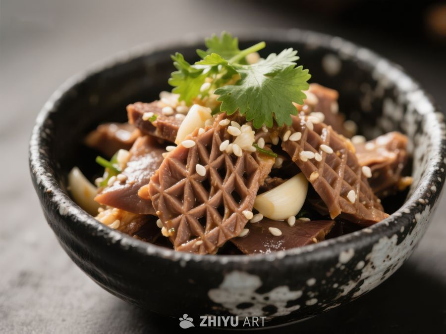 芝麻牛肉片配蒜瓣和香菜 1803