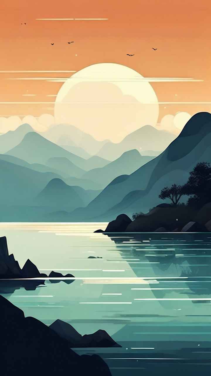雾气缭绕水墨山水画简约风格 81