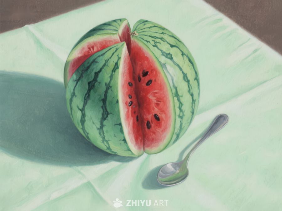 切开的西瓜与勺子 349