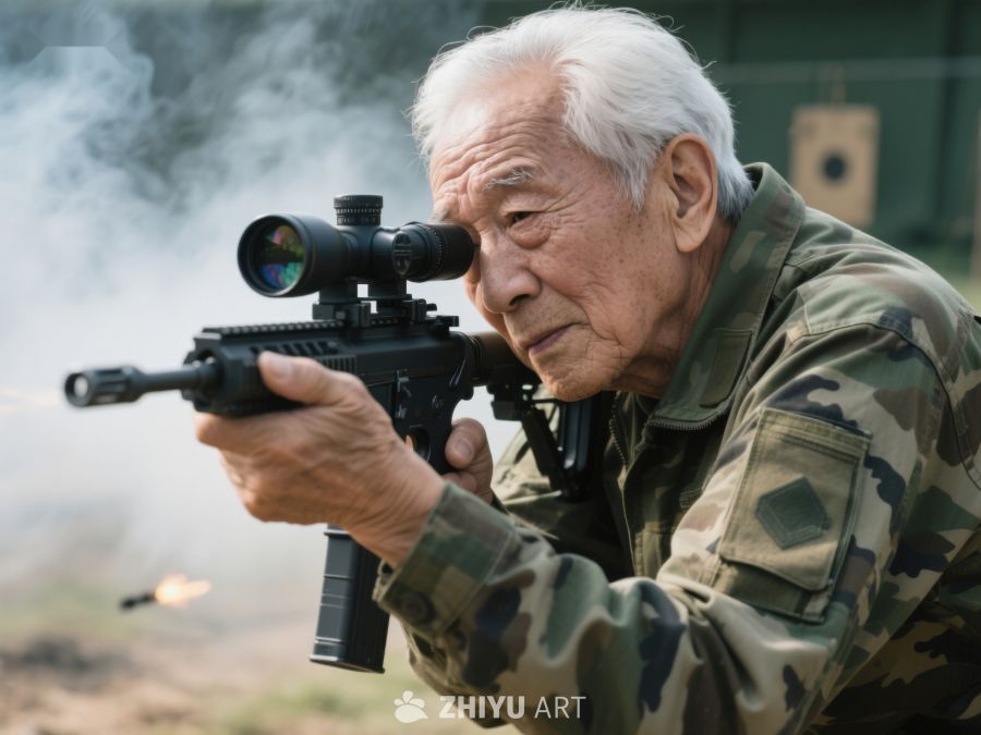 老人专注射击，烟雾缭绕 579
