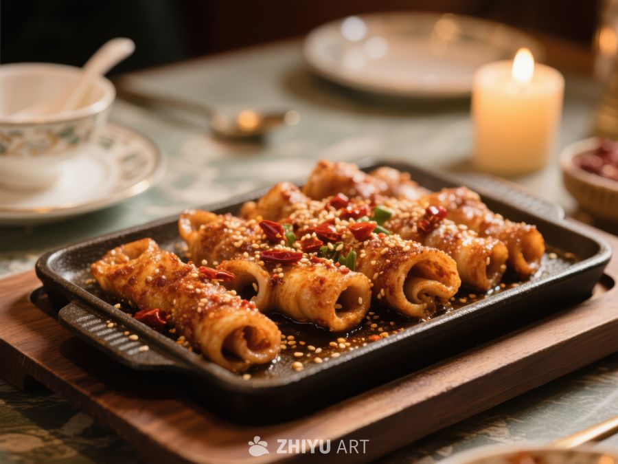 香辣鱿鱼卷热盘，餐桌上的美味诱惑