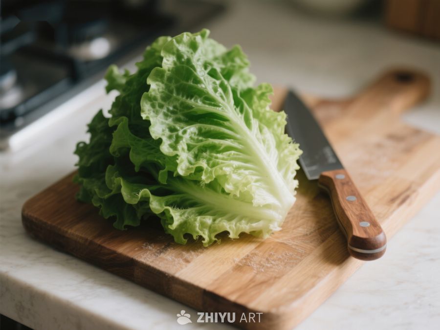 生菜置于木制砧板上 150
