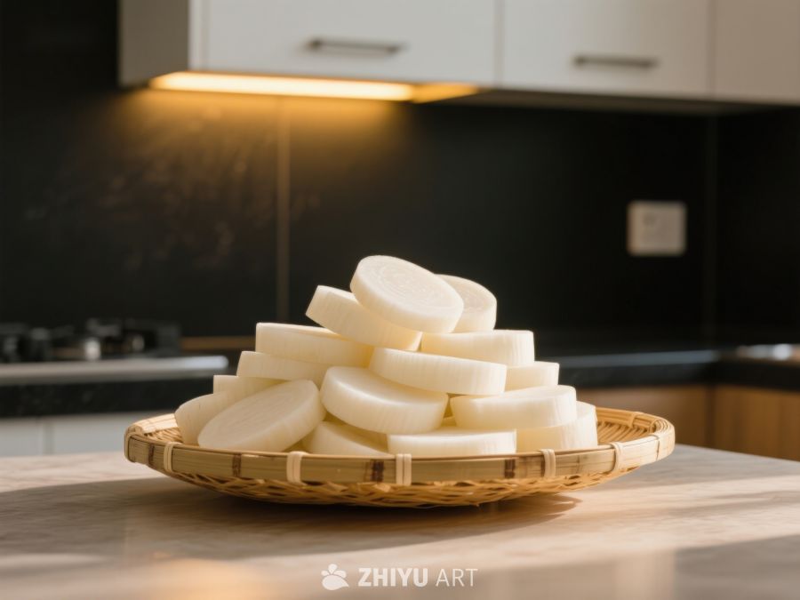 厨房台面上的切片山药 98