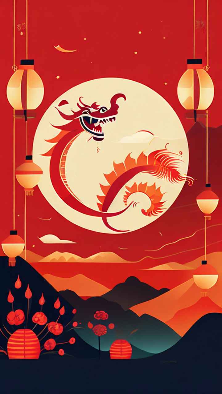 过年春节游龙灯简约插画 14
