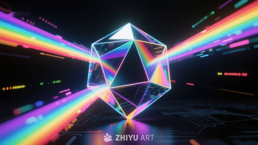 霓虹光影中的几何晶体 365
