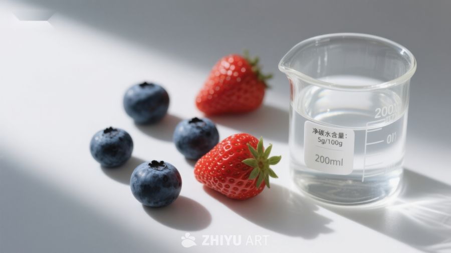 草莓蓝莓与烧杯水的科学展示