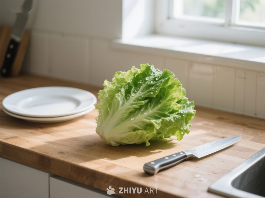 厨房台面上的生菜与刀具 37