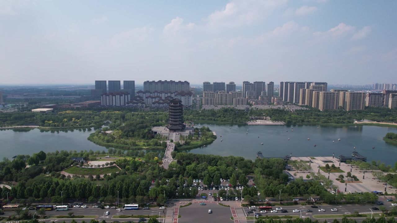 山东淄博城市风光航拍 