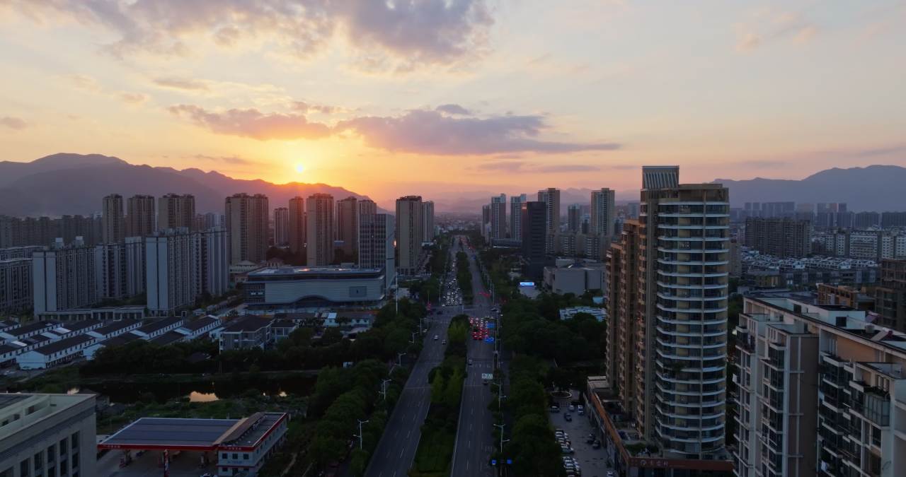浙江台州城市日落风光航拍 7