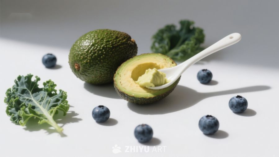 新鲜牛油果与蓝莓、羽衣甘蓝的健康组合 869
