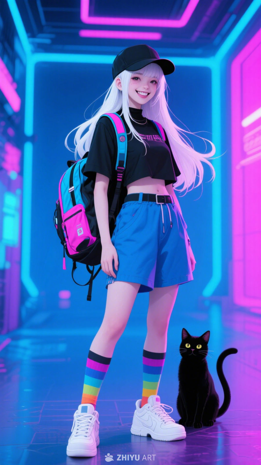 赛博朋克风格的女孩插画