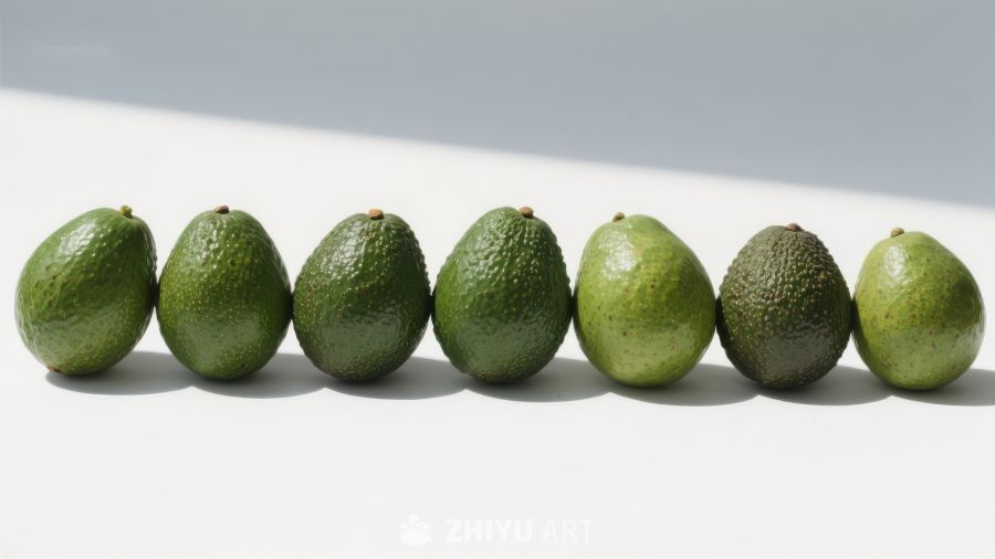 一排整齐的绿色牛油果