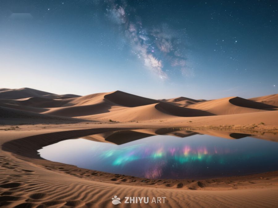 沙漠夜景：星空与水池的完美倒影 91
