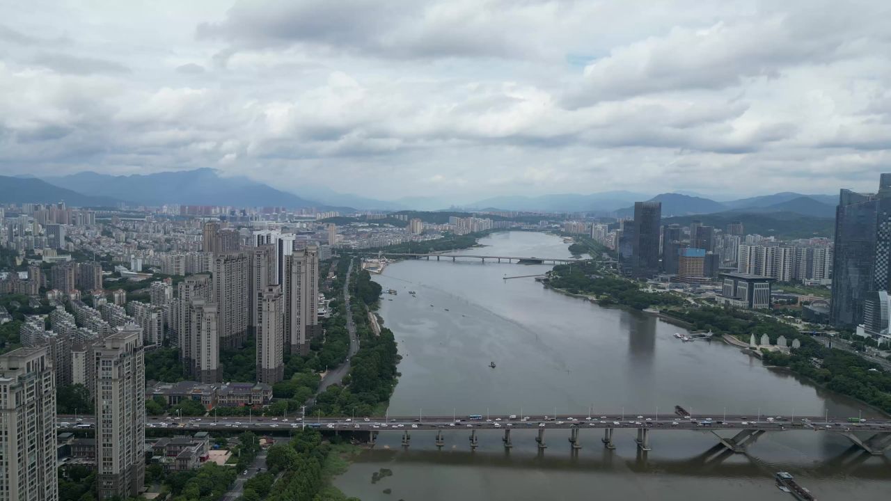  航拍福州闽江尤溪洲大桥