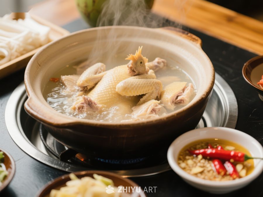 热气腾腾的鸡肉汤锅 556
