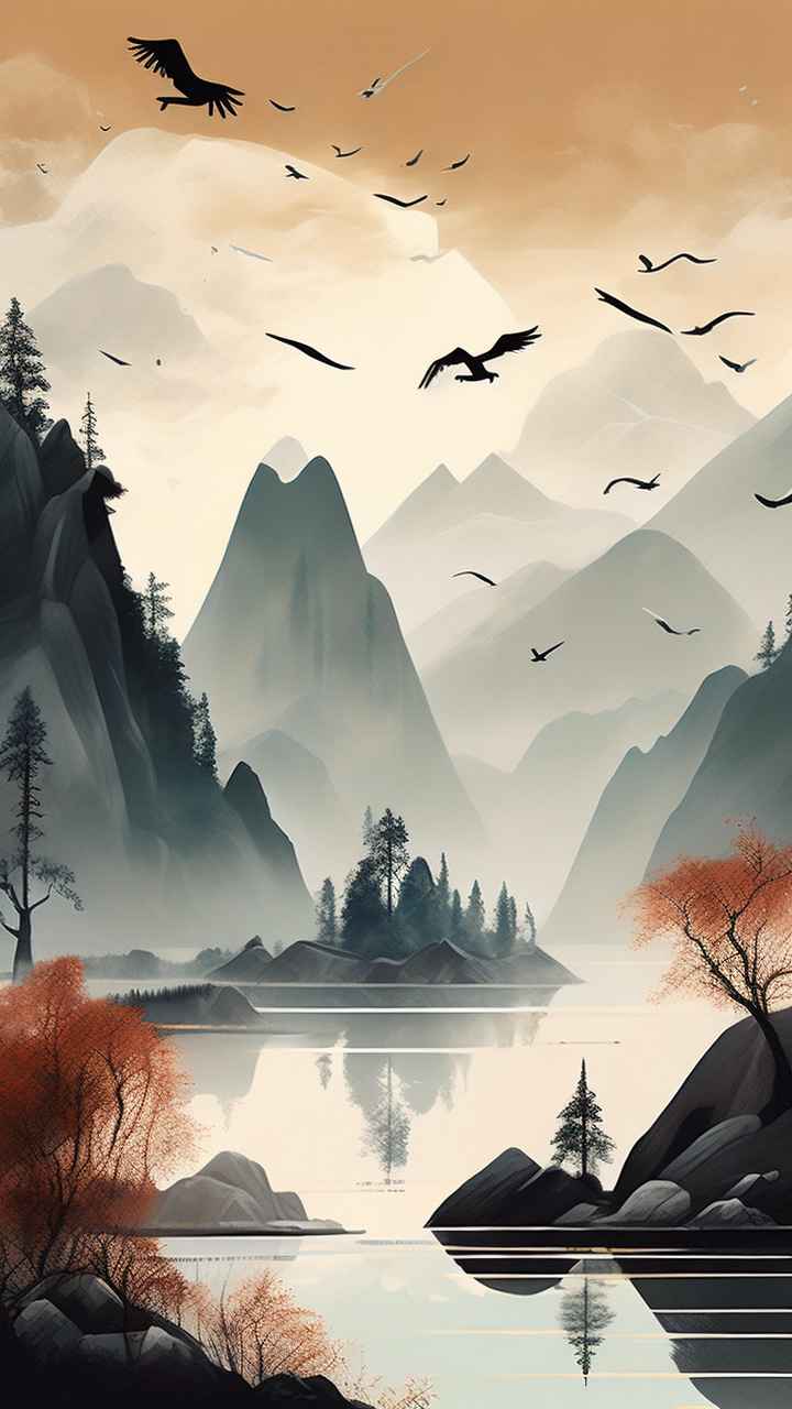 国风鹤山水风景插画 17