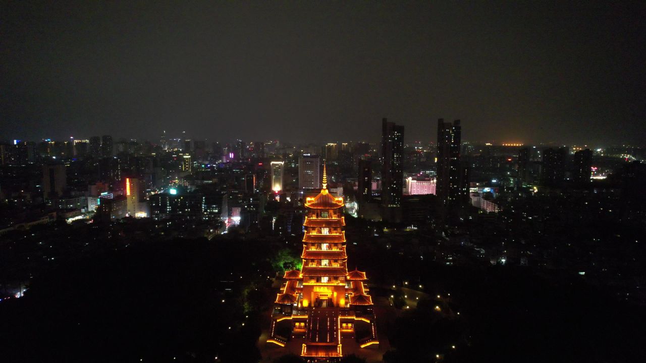 广东佛山魁星阁地标建筑航拍