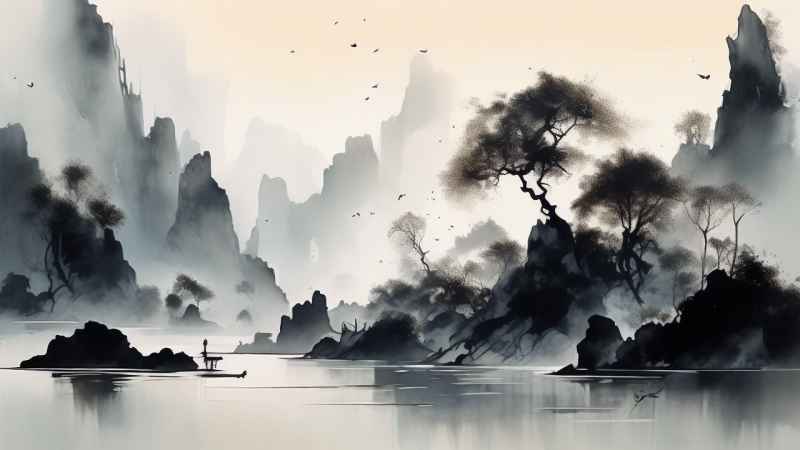 古风山水画唯美背景图 24