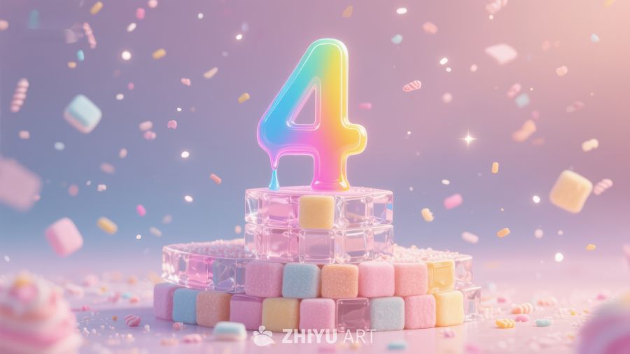 彩虹数字四的生日蛋糕装饰 26