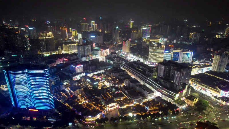 广西南宁城市夜景灯光航拍  