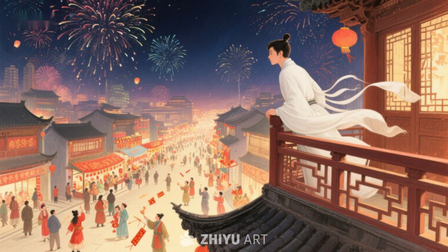 古风夜市烟火，女子凭栏远眺 239