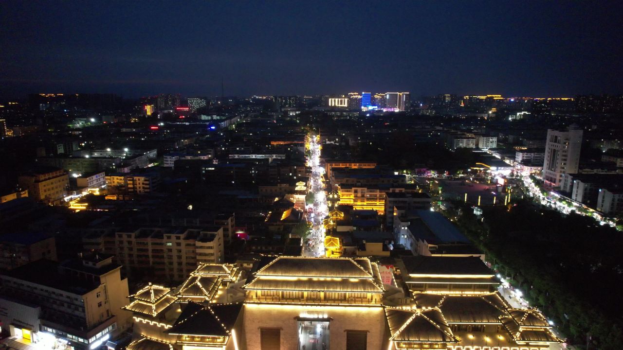 航拍河南许昌曹魏古城夜景