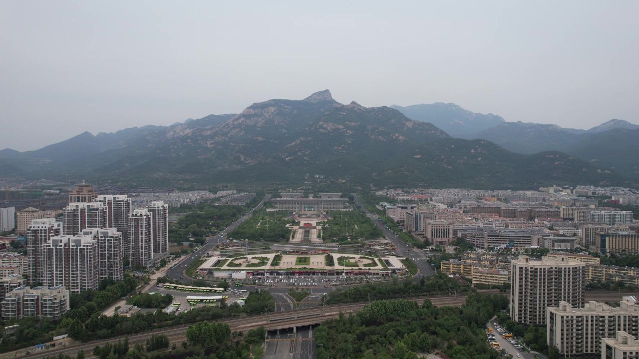 山东泰安城市风光航拍 