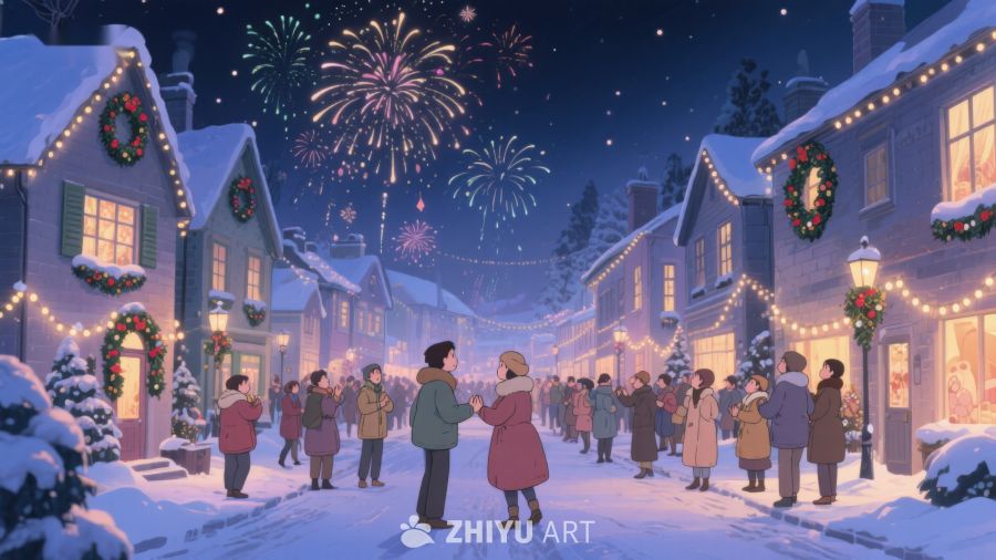 冬夜小镇烟花绽放 99